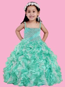 Spaghetti Straps Ruffles and Beading Little Girl Pageant Dress in Turquoise 
