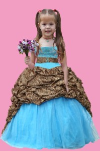 Aque Blue Ball Gown Strapless Leopard Little Girl Pageant Dress 