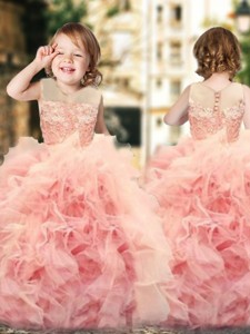Wonderful Ruffled and Laced Little Girl Pageant Dress with See Through Scoop