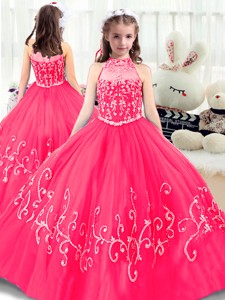 Lovely High Neck Mini Quinceanera Gowns in Hot Pink 