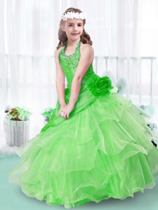 Perfect Halter Top Little Girl Pageant Dress With Hand Made Flowers