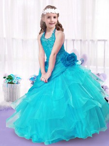 Modest Halter Top Little Girl Pageant Dress With Ball Gown