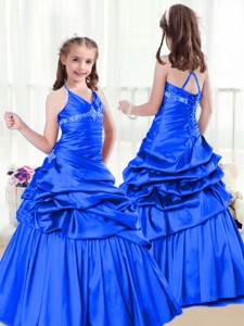 Perfect A Line Halter Top Little Girl Pageant Dress With Beading