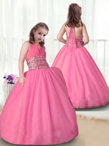 Popular Rose Pink Halter Top Little Girl Pageant Dress