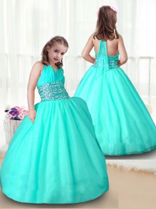 New Style Apple Green Little Girl Pageant Gowns with Beading 