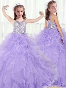 Lovely Scoop Lavender Little Girl Pageant Dress With Beading And Ruffles
