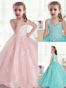 Beautiful Straps Little Girl Pageant Dress With Appliques And Beading