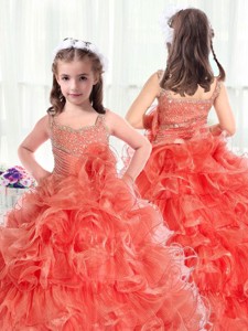 Fashionable Straps Little Girl Pageant Dress With Beading And Ruffles