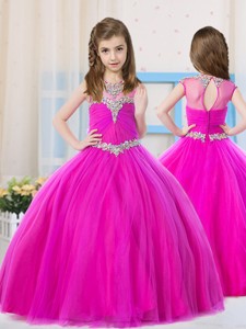 Elegant Ball Gowns Scoop Tulle Little Girl Pageant Dress with Beading 