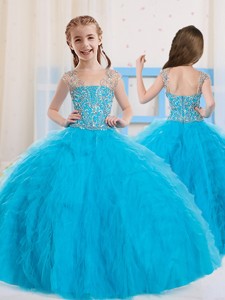 Pretty Ball Gowns Scoop Beaded Little Girl Pageant Dress In Baby Blue