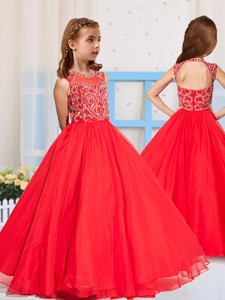Most Popular Pincess Scoop Beaded Little Girl Pageant Dress in Red 