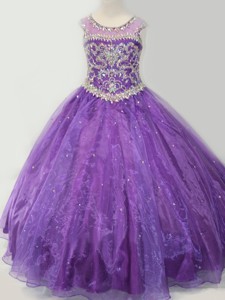 Latest Open Back Beaded Bodice Little Girl Pageant Dress in Purple 