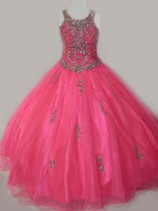 Beautiful Ball Gown Scoop Floor-length Beaded Lace Up Little Girl Pageant Dress in Organza 