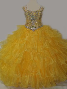 Beautiful Sweetheart Little Girl Pageant Dress with Spaghetti Straps in Yellow 
