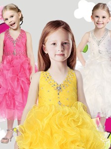 Cheap Halter Top Little Girl Pageant Dress with Beading and Ruffles 