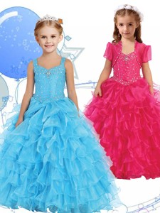 Romantic Straps Little Girl Pageant Dress with Beading and Ruffled Layers 