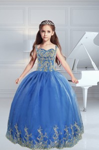 The Most Popular Straps Appliques Royal Blue Little Girl Pageant Dress