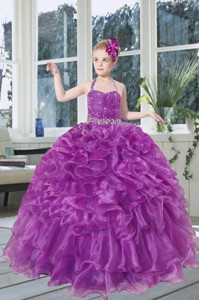 Romantic Beading And Ruffles Organza Little Girl Pageant Dress With Halter