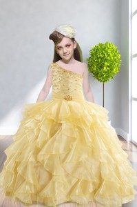 Ruffles And Beading Popular Little Girl Pageant Dress With One Shoulder