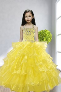 Yellow Ball Gown Halter Beading And Ruffles Little Girl Pageant Dress