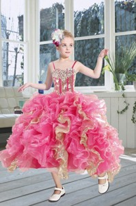 Gorgeous Beading And Ruffles Flower Girl Dress In Pink And Gold