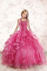 Beautiful Pink Little Girl Pageant Dress With Beading And Ruffled Layers