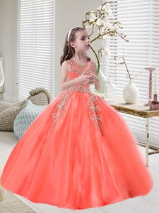 Elegant Orange Red Scoop Little Girl Pageant Dress With Appliques