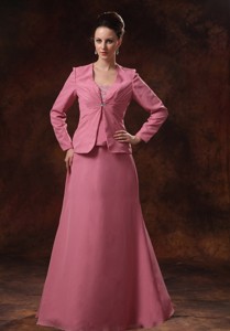 Rose Pink Appliques Decorate Bust Chiffon Mother Of The Bride Dress With Coat For Custom Made In Cum