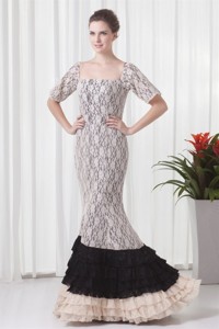 Mermaid Square White Lace Floor-length Mother Of The Bride Dress With Short Sleeves
