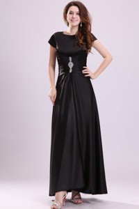 Bateau Black Beading Empire Ankle-length Mother Of The Bride Dress With Short Sleeves