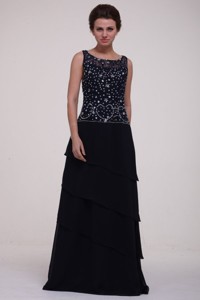 Navy Blue Scoop Mother Of The Bride Dress With Beading And Layers