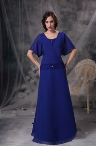 Blue Square Floor-length Chiffon Beading Mother Of The Bride Dress