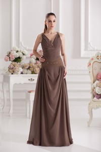 Sweetheart Floor-length Beading Ruching Brown Mother Of The Bride Dress