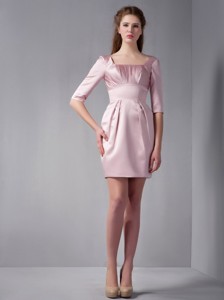 Pink Column Square Mini-length Taffeta Ruch Mother Of The Bride Dress