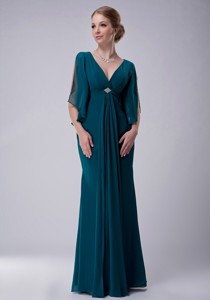 Turquoise Empire V-neck Floor-length Chiffon Beading Mother Of The Bride Dress