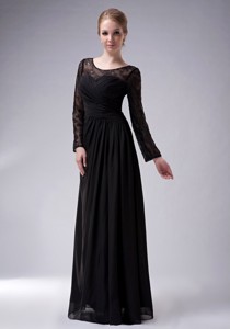 Black Empire Scoop Floor-length Chiffon Ruch Mother Of The Bride Dress