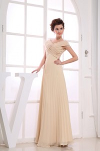 V-neck Champagne Chiffon Floor-length Ruching Mother Of The Bride Dress For Formal Evening