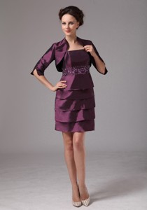 Dark Purple Layers and Embroidery With Beading Mother Of The Bride Dress Mini-length In Hiawassee Ge