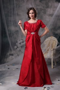 Red Scoop Brush Train Taffeta Beading And Ruch Mother Of The Bride Dress