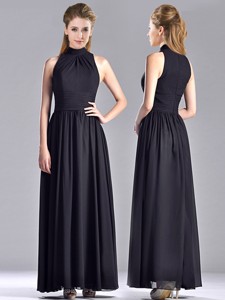 Simple Empire Ankle Length Chiffon Black Mother Of The Bride Dress With High Neck