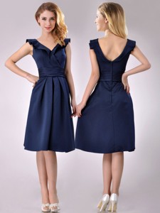Beautiful V Neck Navy Blue Empire Mother Of The Bride Dress With Cap Sleeves