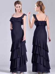 Best Selling Asymmetrical Ankle Length Mother Of The Bride Dress With Ruffled Layers