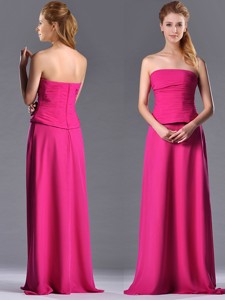 Latest Hot Pink Strapless Long Mother Of The Bride Dress With Zipper Up