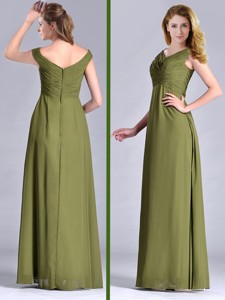 Discount Empire V Neck Chiffon Olive Green Mother Of The Bride Dress With Ruching