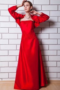 Red Column Strapless Floor-length Taffeta Beading Mother Of The Bride Dress