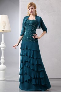 Turquoise Column Strapless Floor-length Chiffon Beading Mother Of The Bride Dress