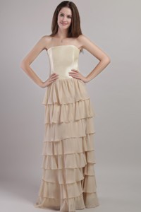 Champagne Empire Strapless Floor-length Chiffon and Satin Mother Of The Bride Dress