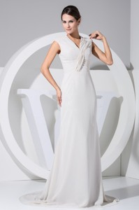 Full Back V-neck Ruched Chiffon Mother Of The Bride Dress