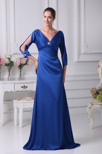 Royal Blue V-neck Long Sleeves Mother Of The Bride Dress