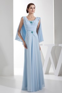 Ruched Beaded Baby Blue Chiffon Mother Of The Bride Dress Floor-length